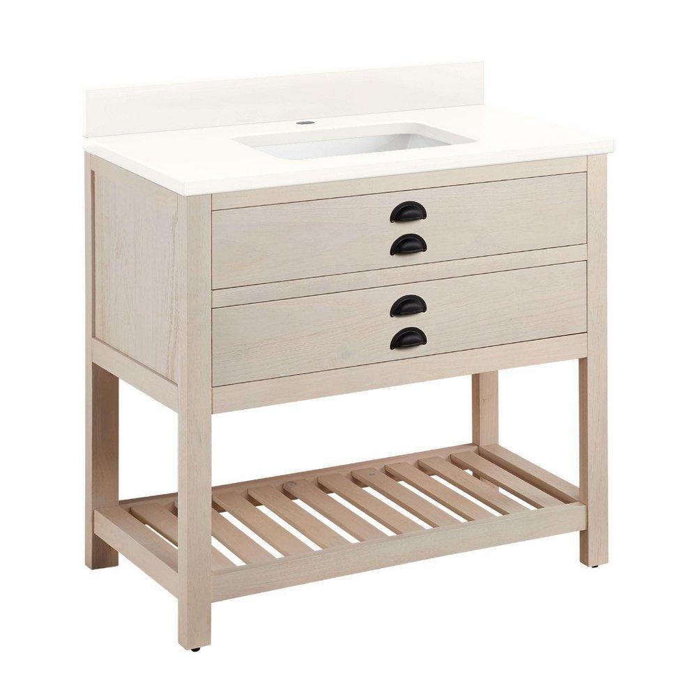 Signature Hardware Cottage White Floor Mount Vanity in Whitewash Pine 