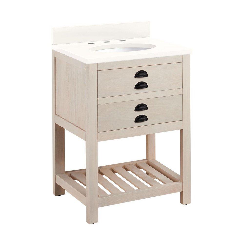 Signature Hardware Cottage White Floor Mount Vanity in Whitewash Pine 