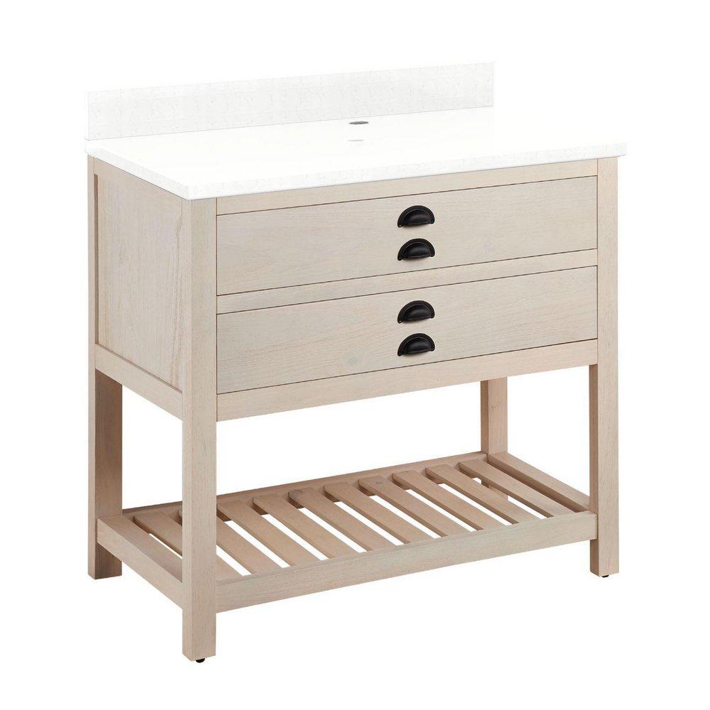 Signature Hardware Cottage White Floor Mount Vanity in Whitewash Pine 