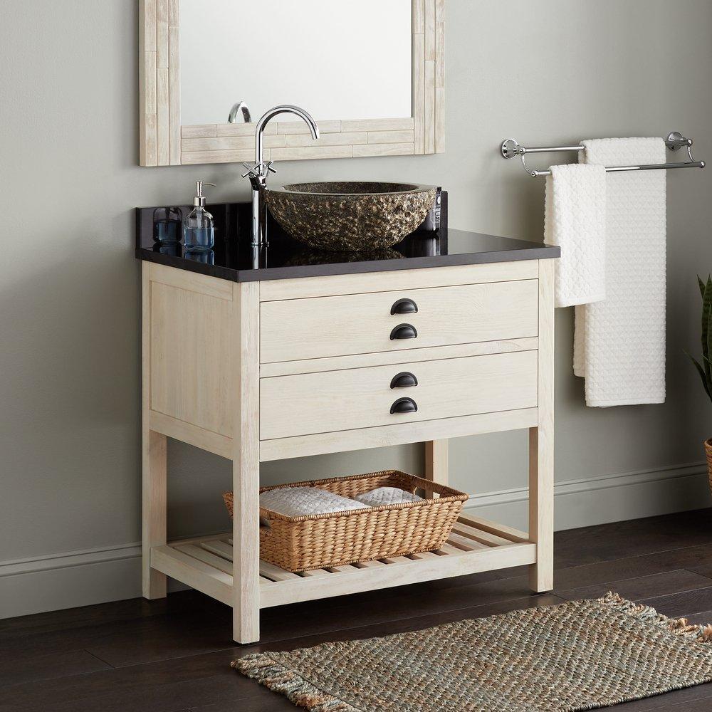 Signature Hardware Cottage White Floor Mount Vanity in Whitewash Pine 
