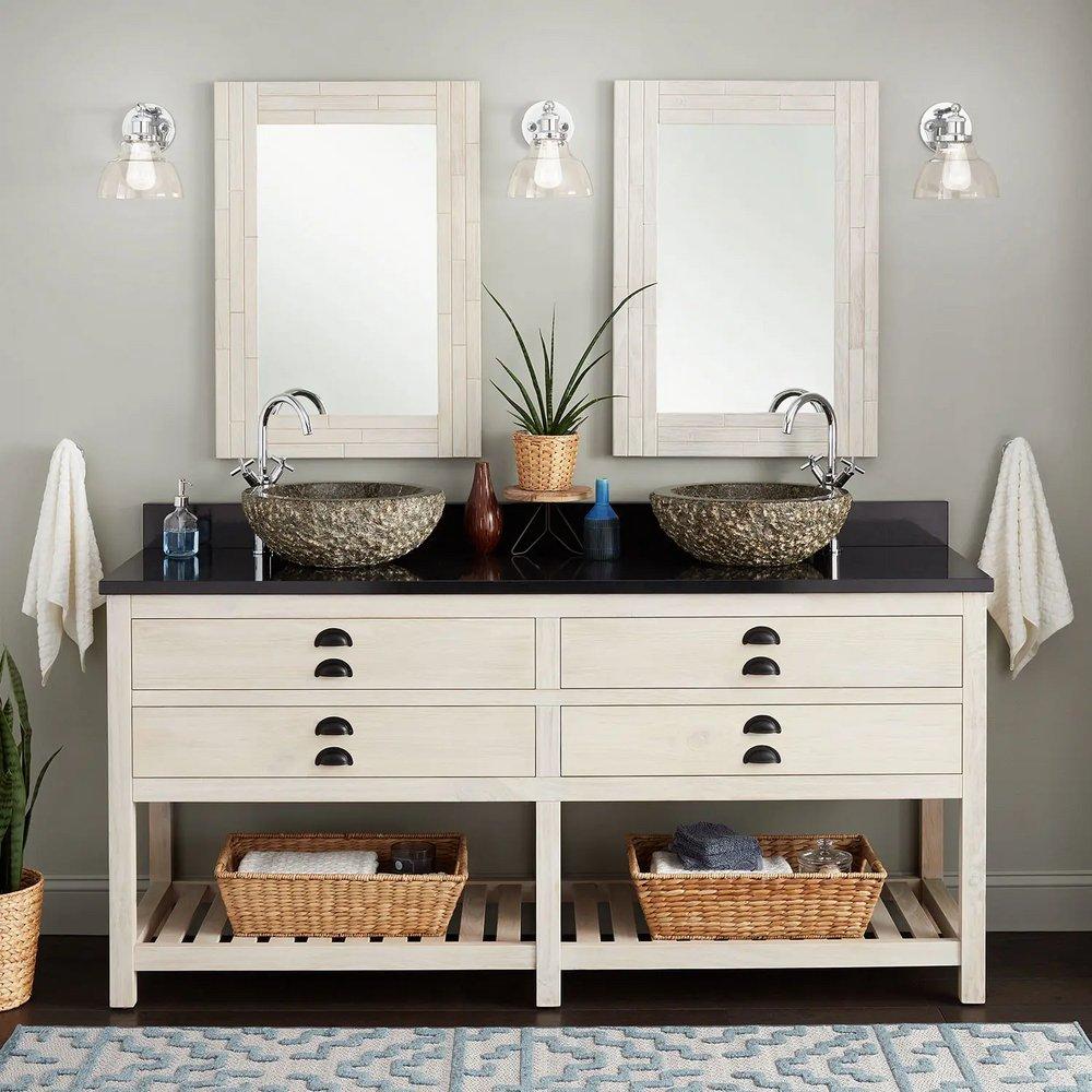 Signature Hardware Cottage White Floor Mount Vanity in Whitewash Pine 