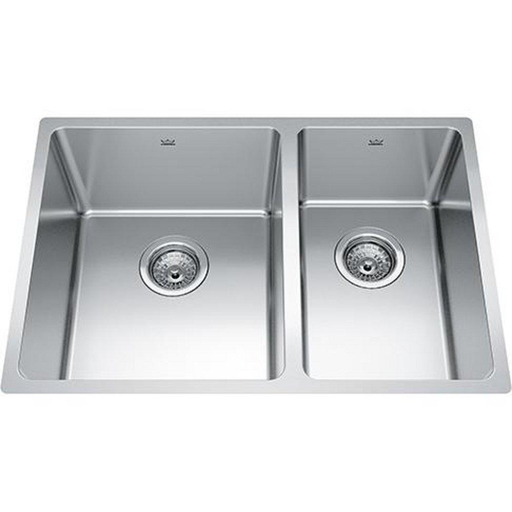 FHP Kindred Satin 26-9/16 x 18-1/8 in. No-Hole Stainless Steel Double Bowl Undermount Kitchen Sink 