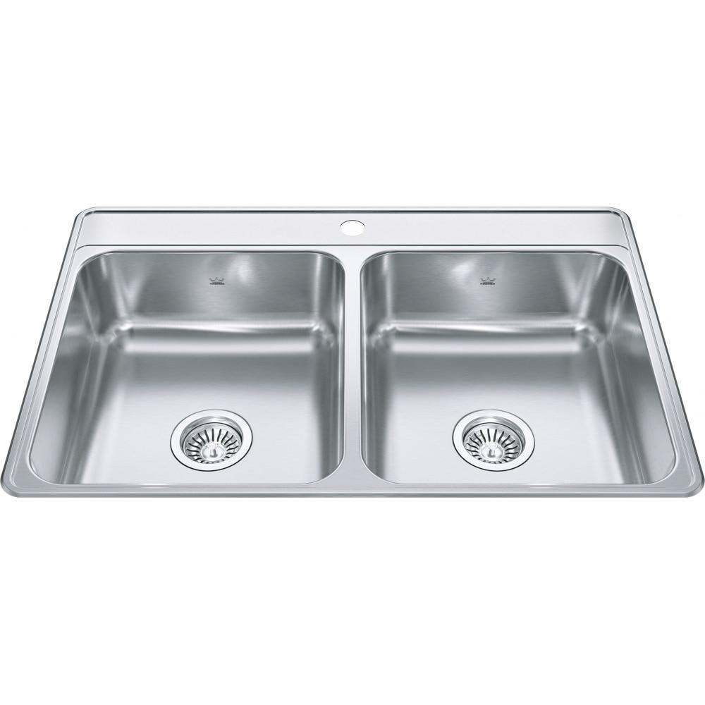 FHP Kindred Steel 33 x 22 in. Stainless Steel Double Bowl Drop-in Kitchen Sink in Satin 