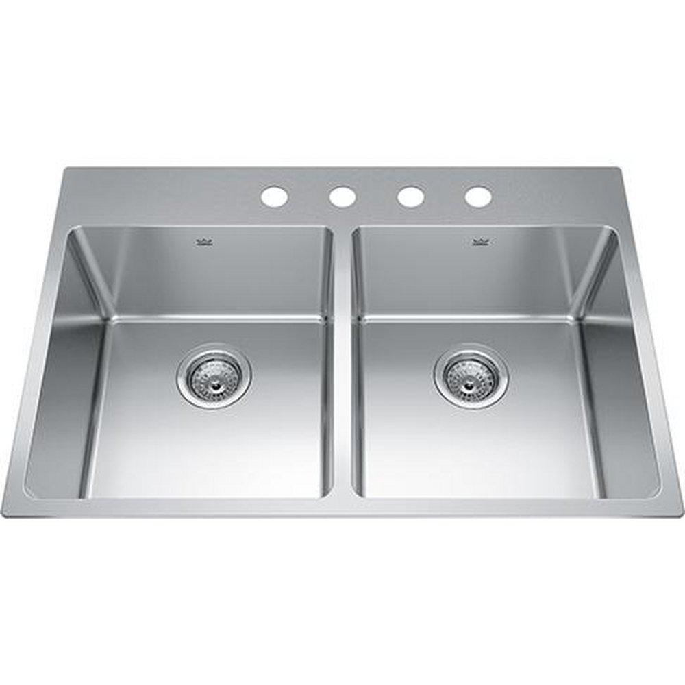 FHP Kindred Satin 32-7/8 x 22 in. Stainless Steel Double Bowl Drop-in Kitchen Sink in Satin 