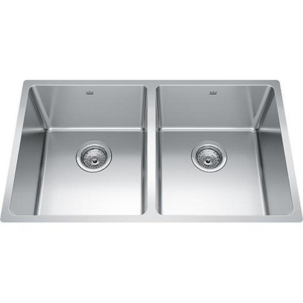 FHP Kindred Satin 30-1/2 x 18-1/8 in. No-Hole Stainless Steel Double Bowl Undermount Kitchen Sink 