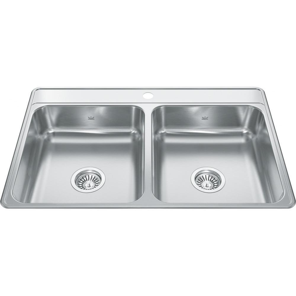 FHP Kindred Steel 33 x 22 in. Stainless Steel Double Bowl Drop-in Kitchen Sink in Satin 