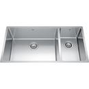 FHP Kindred Satin 35-9/16 x 18-1/8 in. No-Hole Stainless Steel Double Bowl Undermount Kitchen Sink 