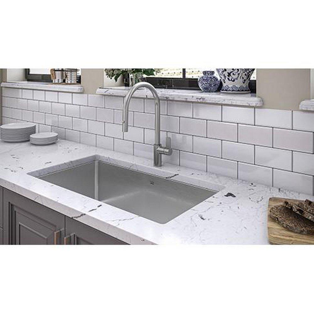 FHP Kindred Satin 31-1/2 x 18-1/8 in. No-Hole Stainless Steel Single Bowl Undermount Kitchen Sink in Satin 