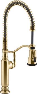 KOHLER Vibrant&reg; Brushed Moderne Brass Single Handle Pull Down Semi-Professional Kitchen Faucet with Three-Function Spray, Magnetic Docking, Sweep Spray and BerrySoft Technology 