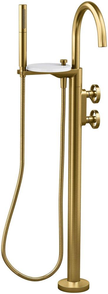 KOHLER Vibrant&reg; Brushed Moderne Brass Two Handle Wheel Floor Mount Filler (Trim Only) 