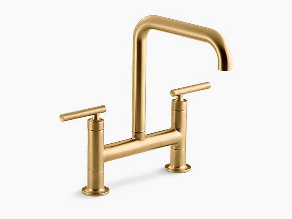 KOHLER Vibrant&reg; Brushed Moderne Brass Two Handle Bridge Kitchen Faucet 