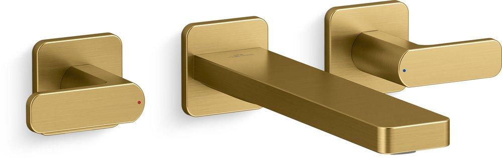 KOHLER Vibrant&reg; Brushed Moderne Brass Two Handle Wall Mount Widespread Bathroom Sink Faucet 