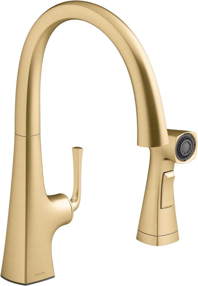 KOHLER Vibrant&reg; Brushed Moderne Brass Single Handle Pull Down Kitchen Faucet 