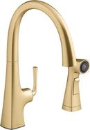 Single Handle Pull Down Kitchen Faucet with Side Spray in Vibrant® Brushed Moderne Brass