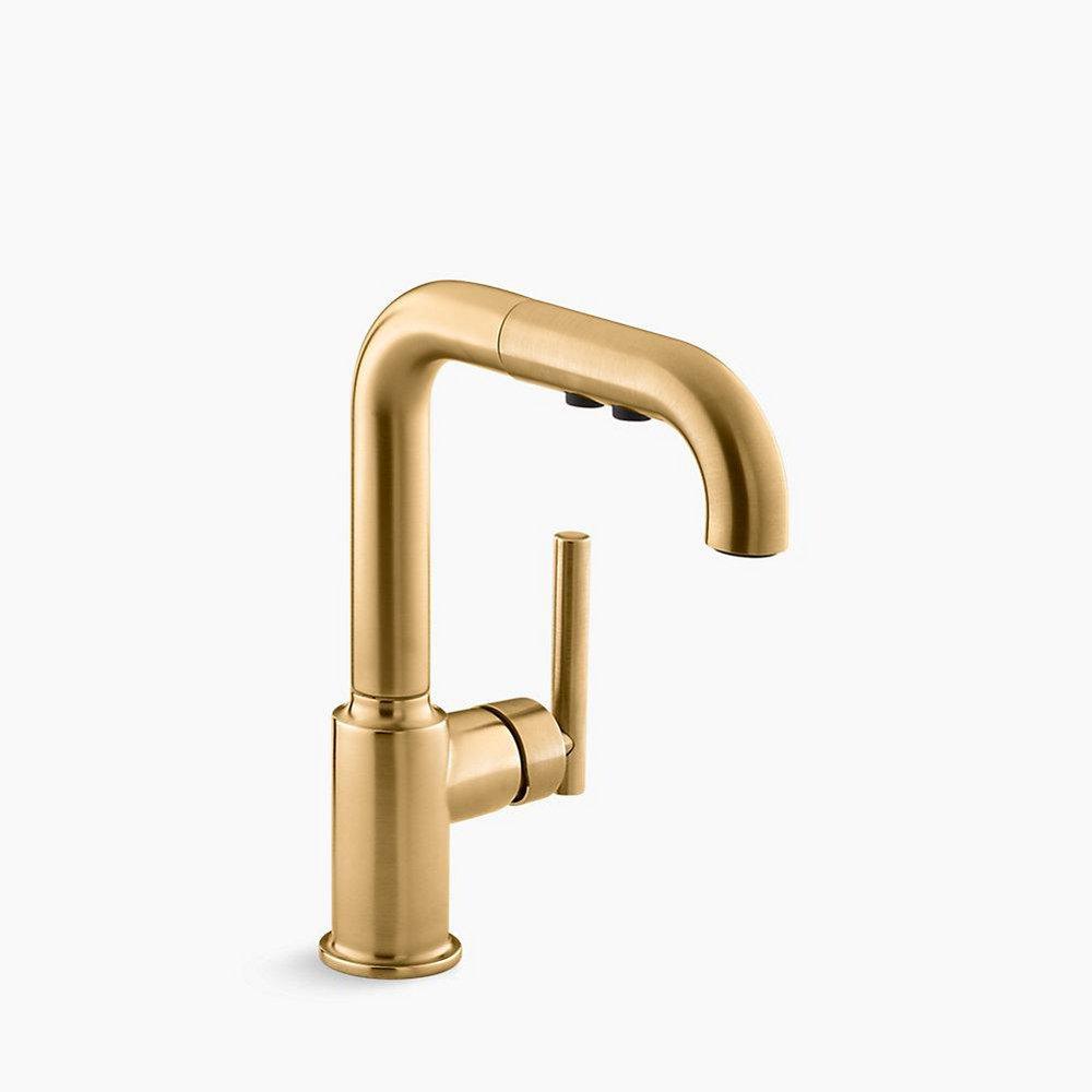 KOHLER Vibrant&reg; Brushed Moderne Brass Single Handle Pull Out Touch Activated Kitchen Faucet 