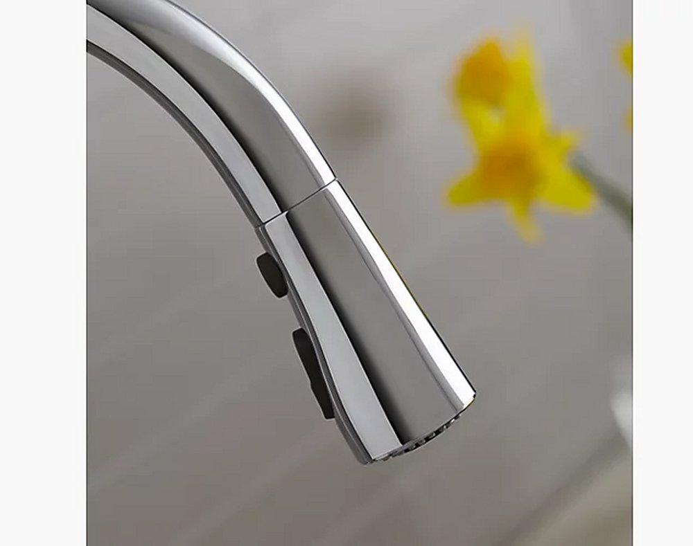 KOHLER Vibrant Brushed Moderne Brass Single Handle Pull Down Kitchen Faucet with Three-Function Spray, Magnetic Docking and Sweep Spray Technology 