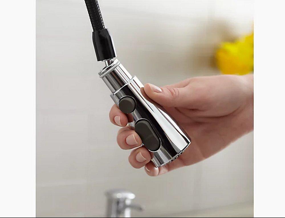 KOHLER Vibrant&reg; Brushed Moderne Brass Single Handle Pull Down Kitchen Faucet with Three-Function Spray, Magnetic Docking and Sweep Spray Technology 