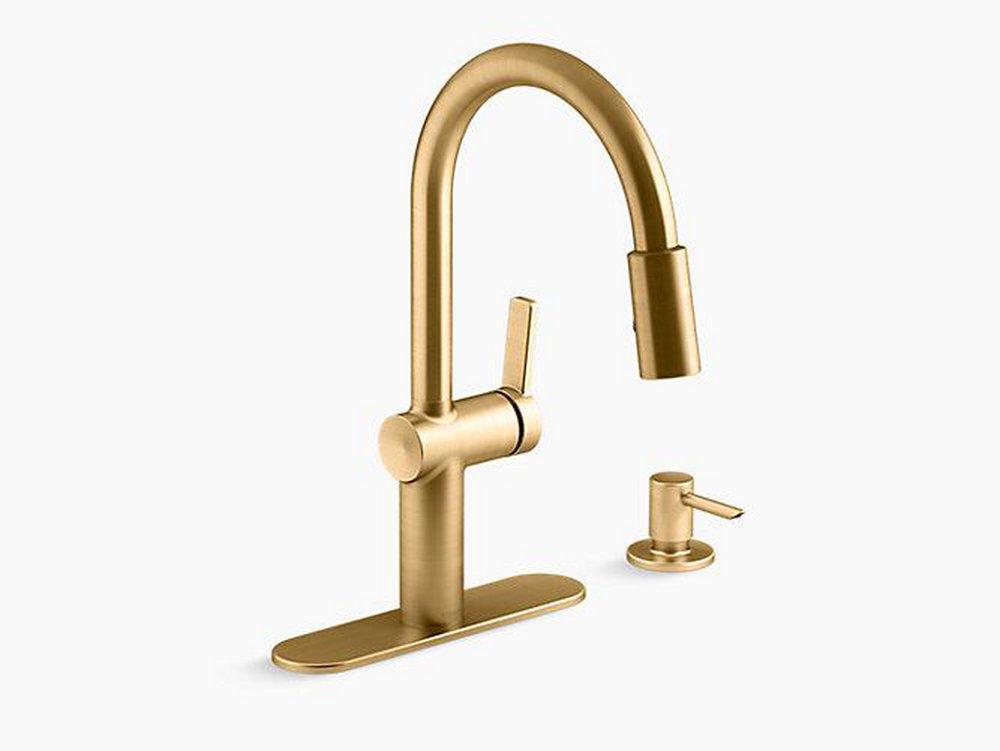 KOHLER Vibrant&reg; Brushed Moderne Brass Pull Down Kitchen Faucet 