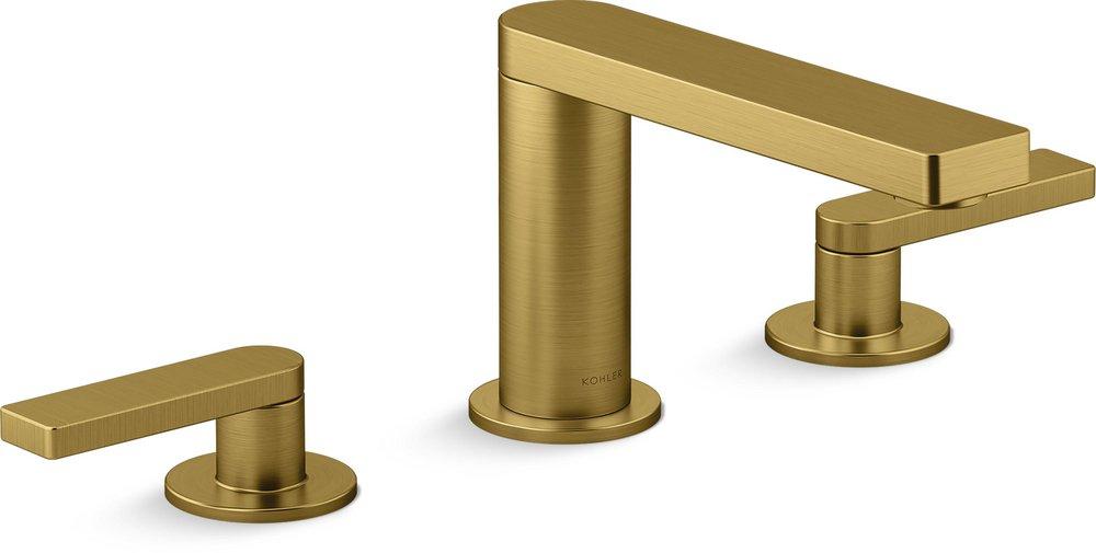 KOHLER Vibrant Brushed Moderne Brass Two Handle Widespread Bathroom Sink Faucet with Pop-Up 