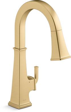 Single Handle Pull Down Touchless Kitchen Faucet in Vibrant&reg; Brushed Moderne Brass