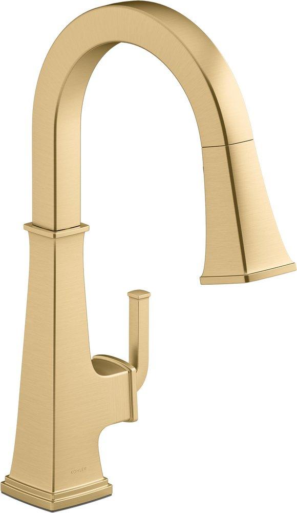 KOHLER Vibrant&reg; Brushed Moderne Brass Single Handle Pull Down Kitchen Faucet 