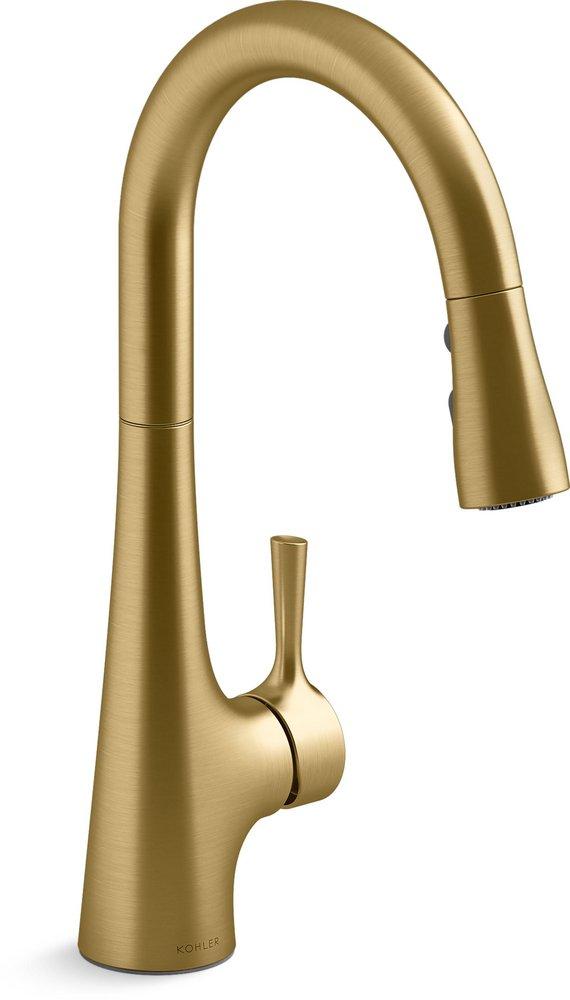 KOHLER Vibrant&reg; Brushed Moderne Brass Single Handle Pull Down Kitchen Faucet 