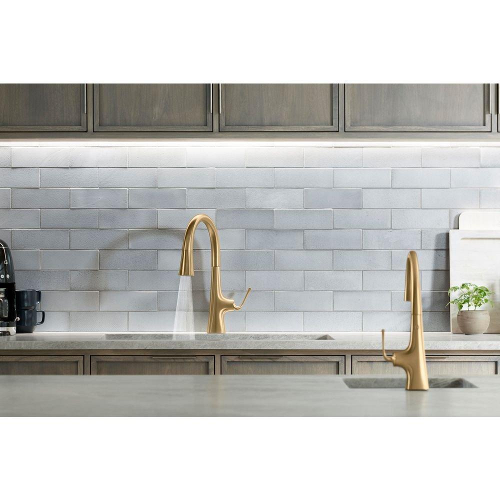 KOHLER Vibrant Brushed Moderne Brass Single Handle Pull Down Kitchen Faucet 