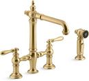 Two Handle Bridge Kitchen Faucet with Side Spray in Vibrant® Brushed Moderne Brass