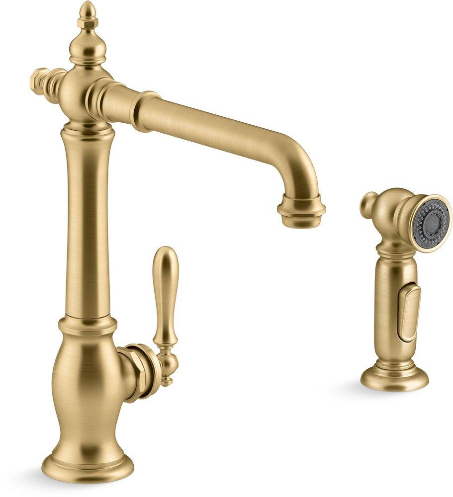KOHLER Vibrant&reg; Brushed Moderne Brass Single Handle Kitchen Faucet 