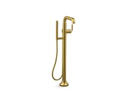 Single Handle Floor Mount Tub Filler with Hand Shower in Vibrant&reg; Brushed Moderne Brass (Trim Only)