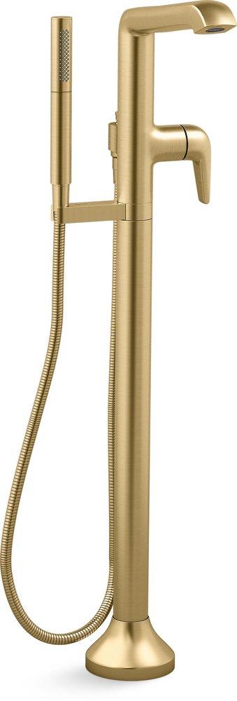 Single Lever Handle Floor Mount Filler in Vibrant Brushed Moderne Brass 