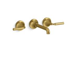 Two Handle Wall Mount Widespread Bathroom Sink Faucet in Vibrant Brushed Moderne Brass