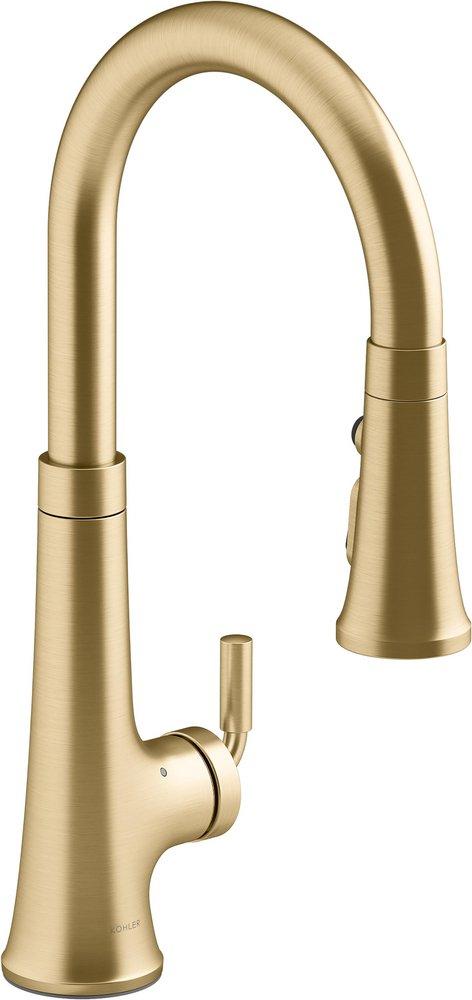 KOHLER Vibrant&reg; Brushed Moderne Brass Single Handle Pull Down Kitchen Faucet 