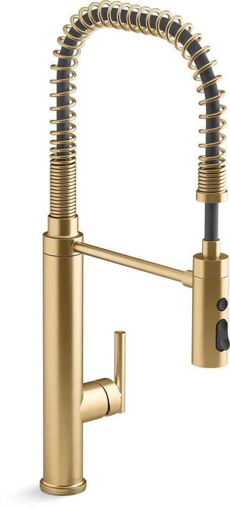 KOHLER Vibrant&reg; Brushed Moderne Brass Single Handle Kitchen Faucet with Three-Function Spray and Magnetic Docking 