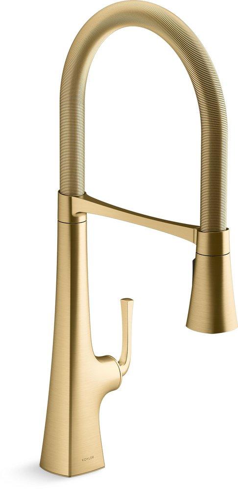 KOHLER Vibrant&reg; Brushed Moderne Brass Single Handle Pull Down Kitchen Faucet 
