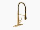 KOHLER Vibrant&reg; Brushed Moderne Brass Single Handle Pull Down Semi-Professional Kitchen Faucet with Three-Function Spray, Magnetic Docking and MasterClean Technology 