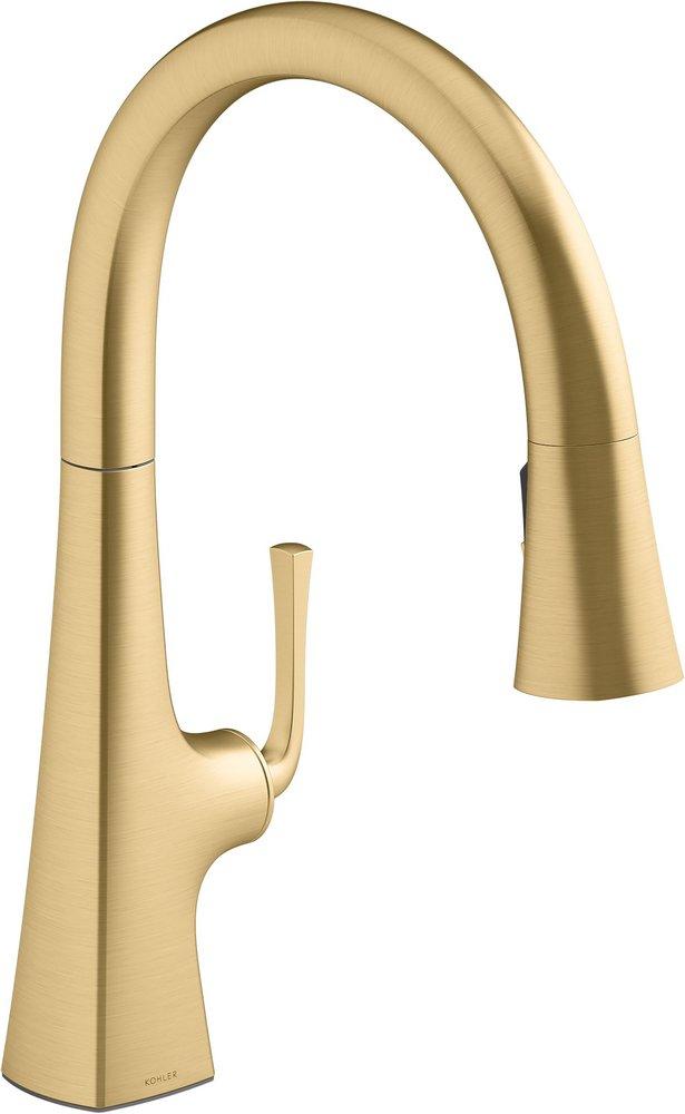 KOHLER Vibrant&reg; Brushed Moderne Brass Single Handle Pull Down Kitchen Faucet 