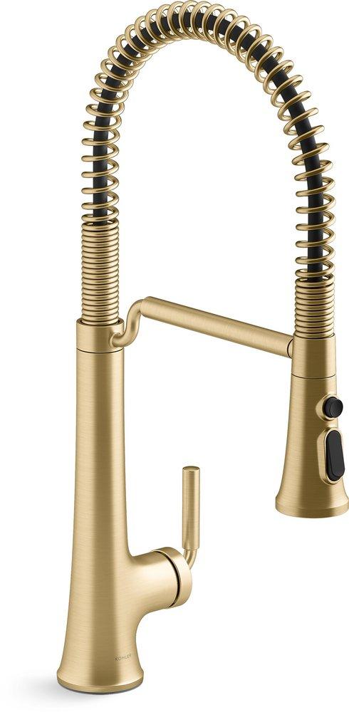 KOHLER Vibrant&reg; Brushed Moderne Brass Single Handle Pull Down Kitchen Faucet 