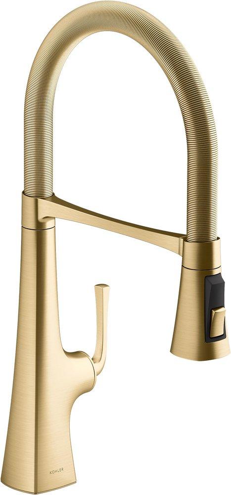 KOHLER Vibrant&reg; Brushed Moderne Brass Single Handle Pull Down Kitchen Faucet 
