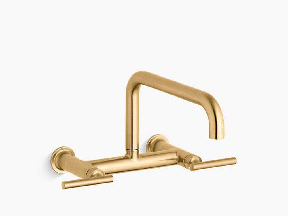 KOHLER Vibrant&reg; Brushed Moderne Brass Two Handle Bridge Kitchen Faucet 
