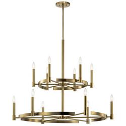 12-Light 40 in. Wide Taper Candle Chandelier in Brushed Natural Brass