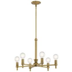360W 6-Light 25in. Wide 1-Tier Chandelier with Geometric Vintage Art Deco Elements in Brushed Natural Brass