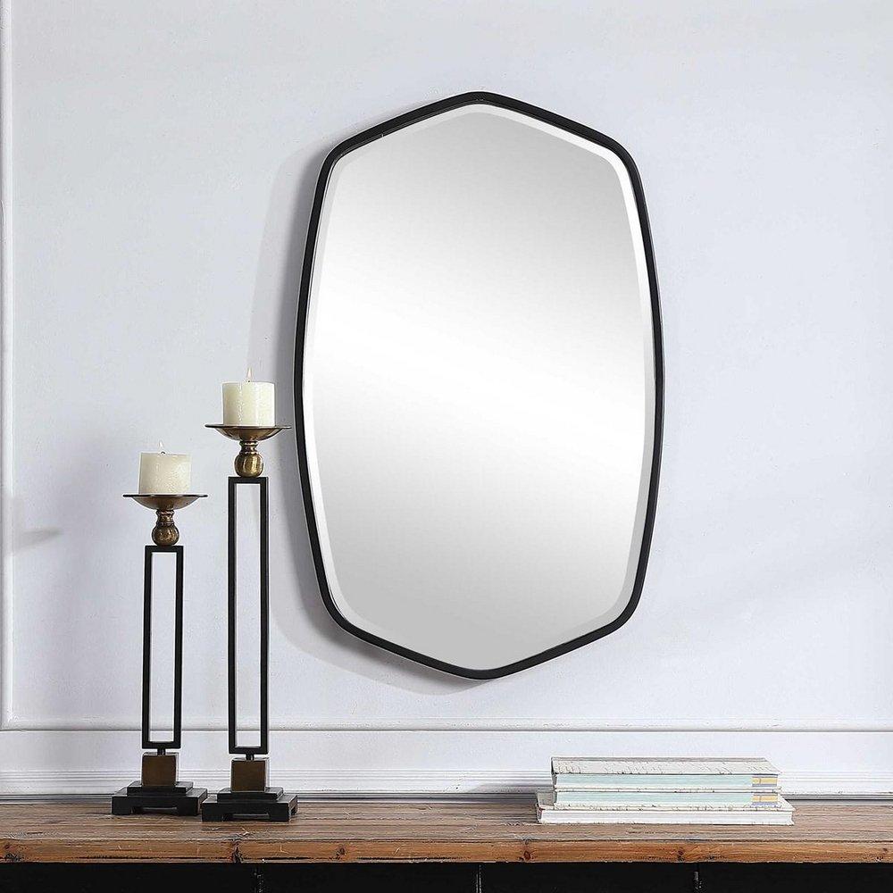 Uttermost Satin Black 2 in. Framed Mirror Geometric in Blacks 