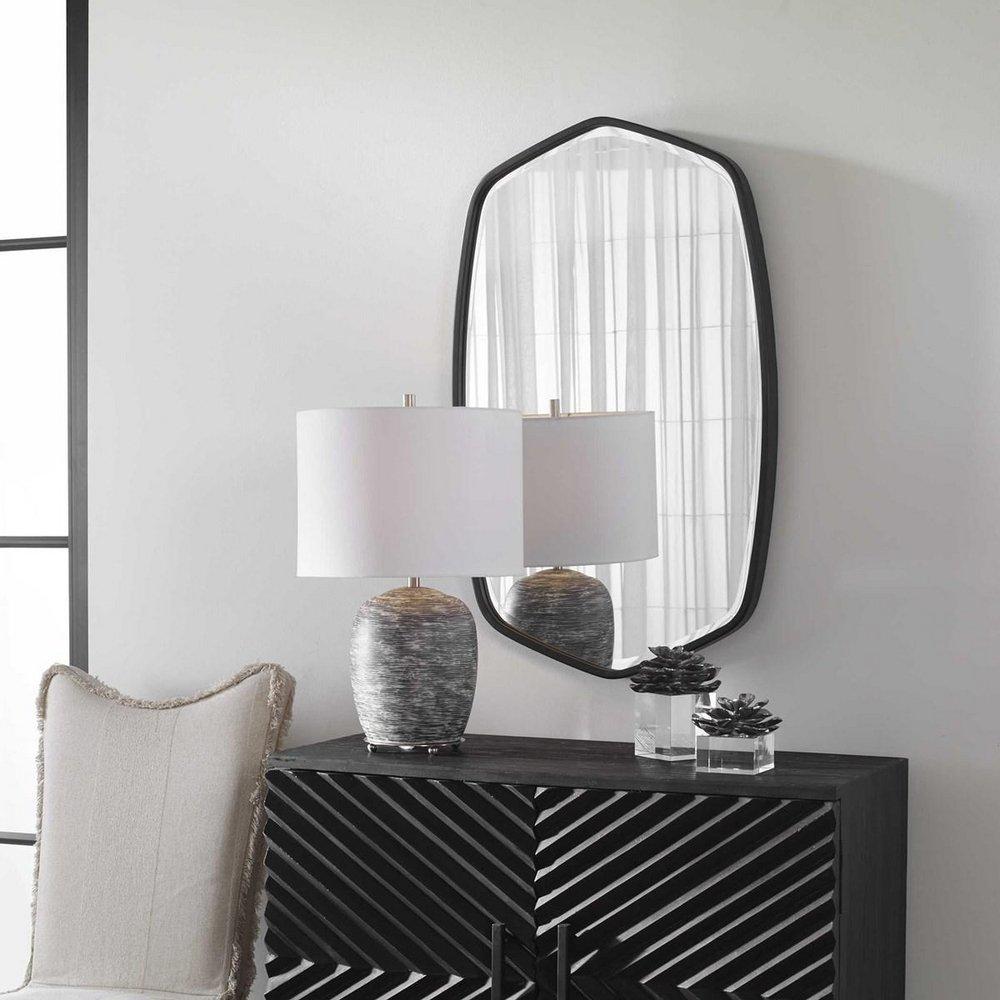 Uttermost Satin Black 2 in. Framed Mirror Geometric in Blacks 