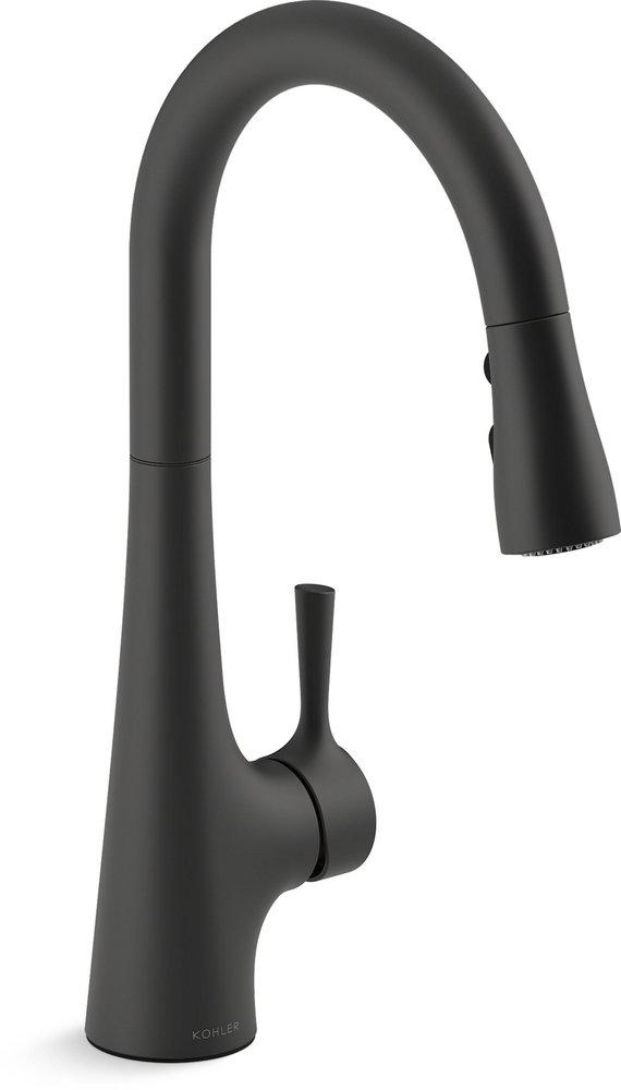 KOHLER Matte Black Single Handle Pull Down Kitchen Faucet 