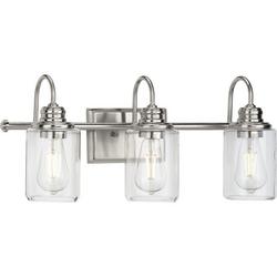 60W 3-light Medium E-26 Farmhouse Bathroom Vanity Light Fixture in Brushed Nickel