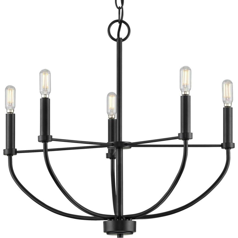 Progress Lighting Matte Black 95 in. 60W 5-Light 1-Tier Incandescent Chandelier 