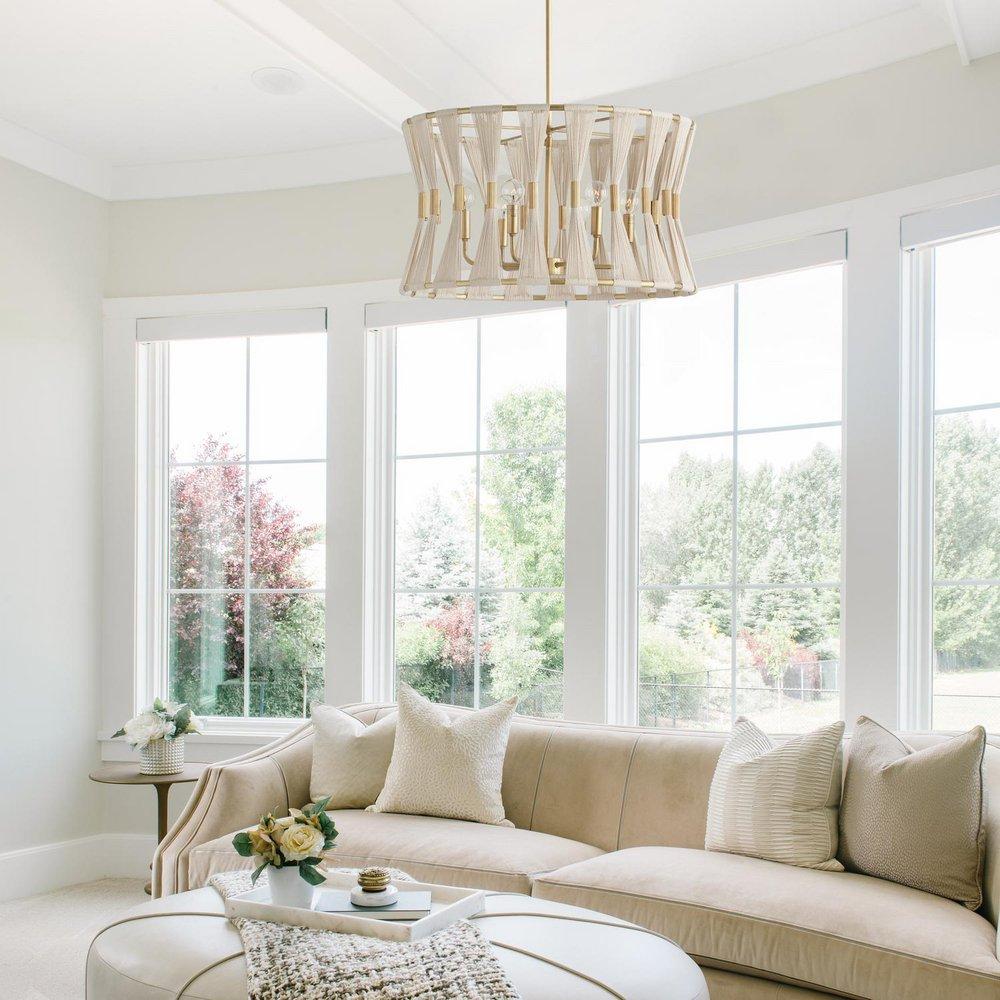 Capital Lighting Bleached Natural Rope/Patinaed Brass 60W 6-Light Candelabra E-12 Incandescent Pendant Light 