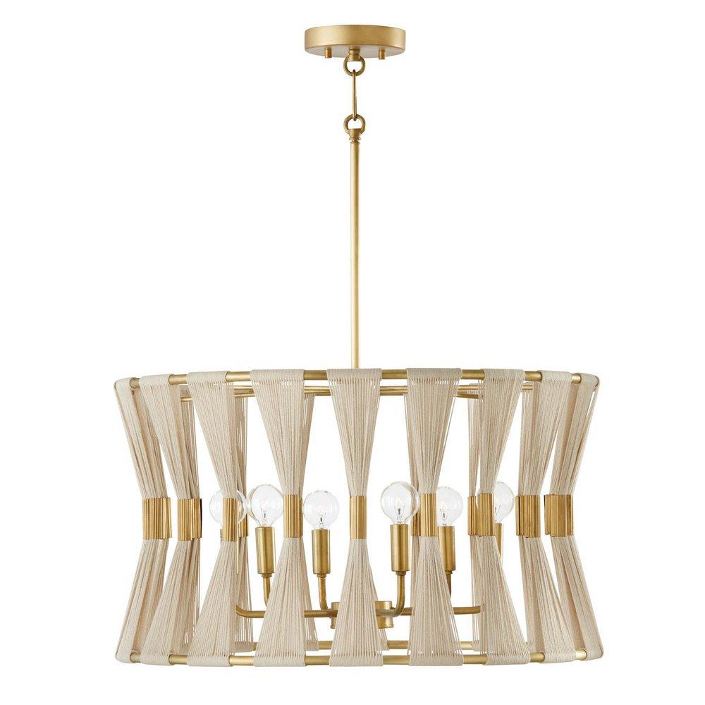 Capital Lighting Bleached Natural Rope/Patinaed Brass 60W 6-Light Candelabra E-12 Incandescent Pendant Light 