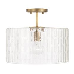 100W 1-Light Medium Incandescent Semi-Flush Mount Ceiling Fixture in Aged Brass